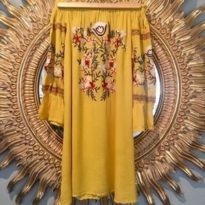 ☀️ Off Shoulder Embroidered Tunic Yellow Coverup